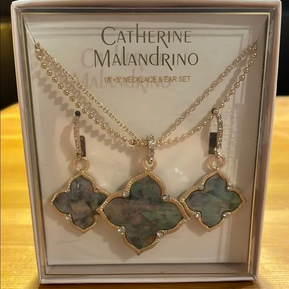 Catherine Malandrino Gold and Green Necklace & Earring Set - Picture 2 of 3